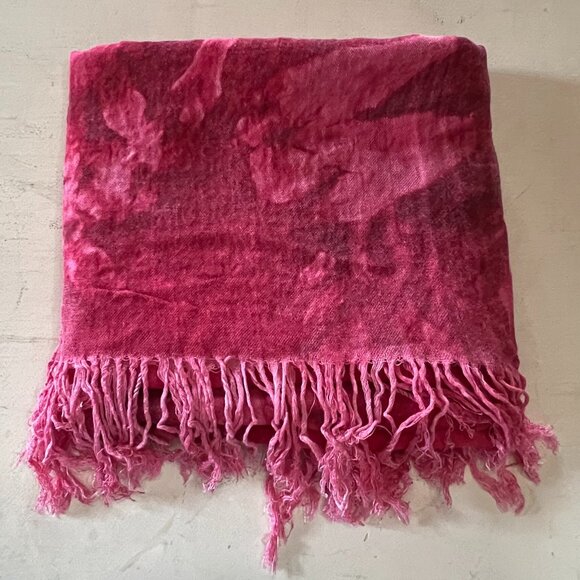 100% Viscose Woven & Hand Dyed Pink NOMA Gauze Scarf/Wrap with Fringe, 66” x 34” - Picture 1 of 7